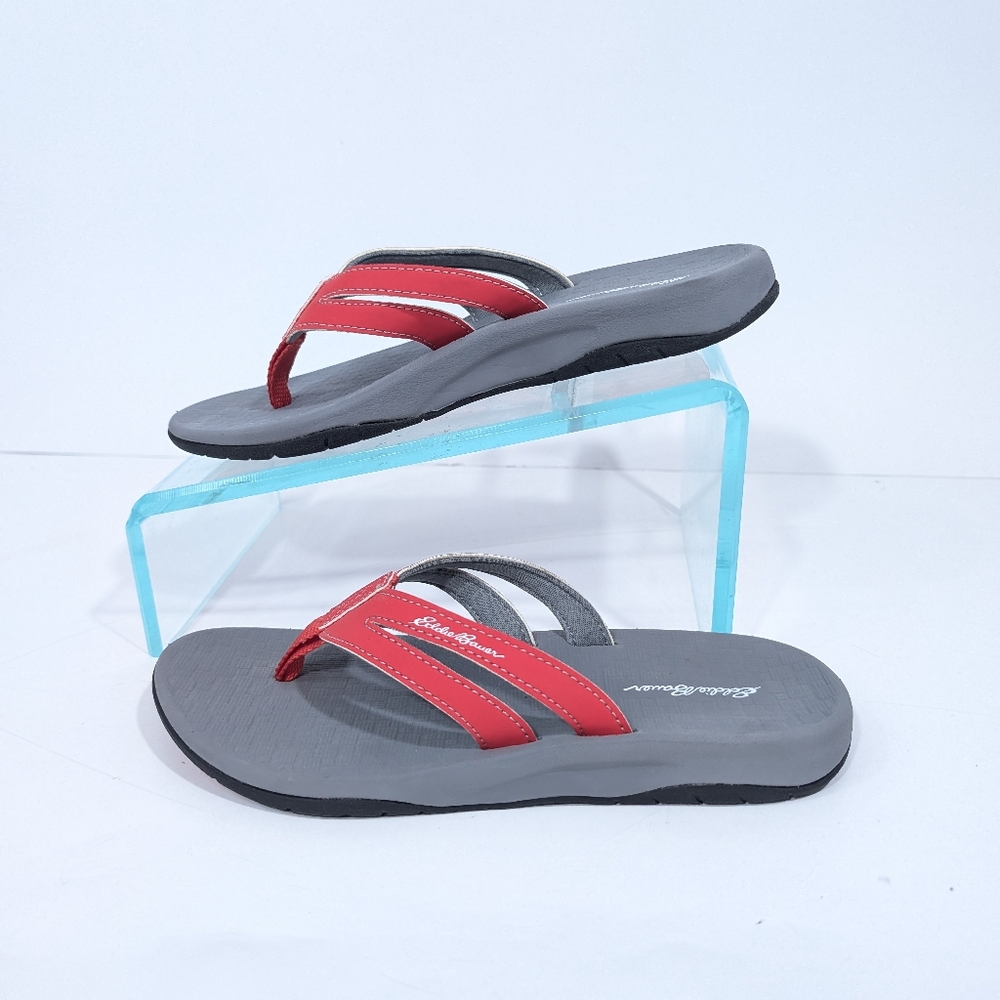 Eddie Bauer Women Flip Flops sz 7 Red Faux Leather Sandals Toe Post beach - Picture 7 of 10